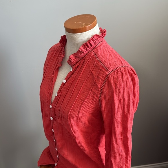 Faherty - Willa Top - Carmine Red - Button Up Blouse - Size X-Small - Picture 9 of 11